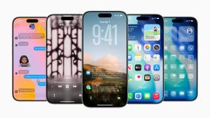 Interface do iOS 26 com visual Liquid Glass e widgets adaptativos