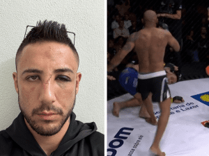 Lucas leva golpe irregular na Jungle Fight (Foto: Reprodução / Redes sociais; Jungle Fight TV)