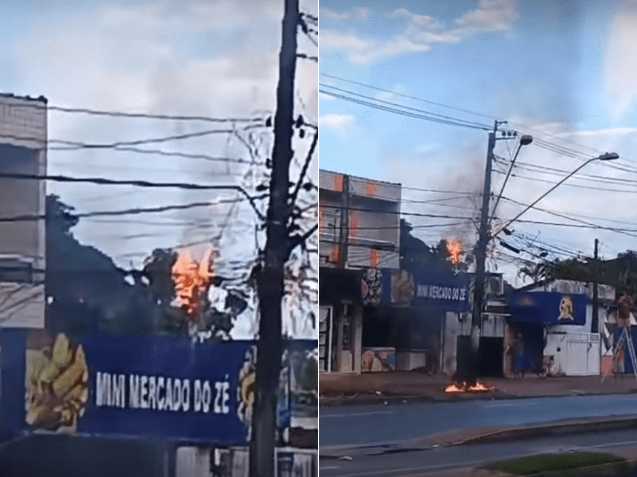 Poste pega fogo e deixa casas sem energia em Praia Grande