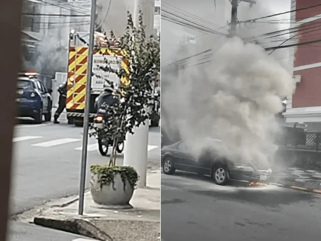 carro pegando fogo em rua de santos