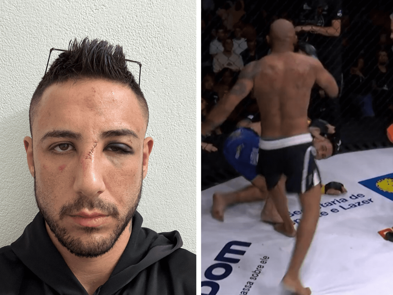 Lucas leva golpe irregular na Jungle Fight (Foto: Reprodução / Redes sociais; Jungle Fight TV)