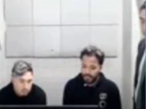 Imagens da audiência de custódia mostram Hytalo Santos e seu marido (Foto: reprodução / SBT News)