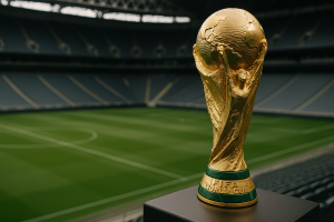 Ilustração da taça da Copa do Mundo, representando o Brasil como a seleção com mais gols em Copas do Mundo.