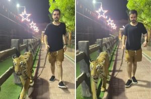 João Silva, filho de Faustão, surgiu passeando com um tigre em Dubai