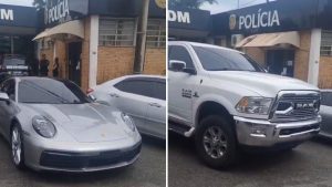 Carros de luxo que foram apreendidos na operação da polícia