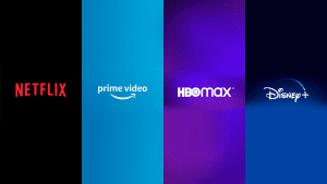 A imagem mostra os logos dos streamings: Netflix, Prime Video, HBO Max e Disney+