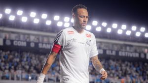 Neymar Jr com uniforme do Santos FC em campo, ilustrando polêmica sobre preservação e convocação da seleção.