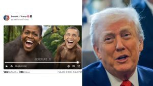 Trump publica um vídeo gerado com IA de Obama e Michelle como macacos