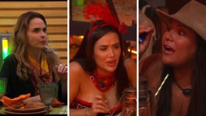 Participantes do BBB 26 em discussão tensa durante a Festa do Líder de Alberto Cowboy na madrugada.
