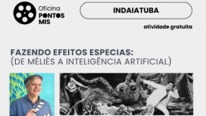 Crianças em oficina de efeitos especiais no cinema no Casarão Pau Preto, promovida pelo Pontos MIS.