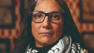 Soraya Misleh no lançamento do livro Uma história das mulheres palestinas no Sarau Palestina Livre em Santos.