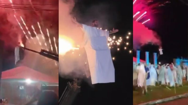 Ator Henri Castelli caracterizado para encenação de A Paixão de Cristo em Lindóia durante incidente.