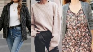 Modelo vestindo looks práticos para o outono com sobreposições leves e confortáveis para o dia a dia.