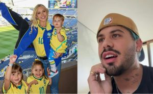 Cantor Zé Felipe reunido com os filhos Maria Alice, Maria Flor e José Leonardo em momento familiar.