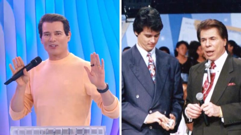 Celso Portiolli no Domingo Legal apresentando áudio inédito de Silvio Santos em celebração de 30 anos de carreira.