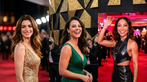Anne Hathaway e Sabrina Sato exemplificando maturidade e beleza após os 40 anos em destaque.