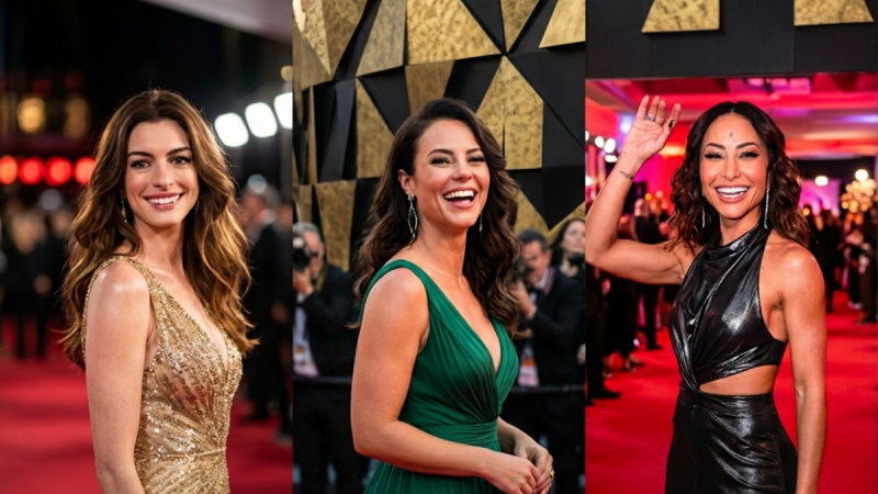 Anne Hathaway e Sabrina Sato exemplificando maturidade e beleza após os 40 anos em destaque.