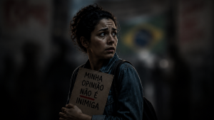 Eleitor brasileiro demonstrando preocupação com clima de tensão e violência política nas eleições.