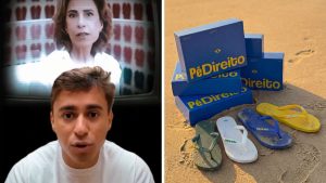 Deputado Nikolas Ferreira apresenta nova marca de chinelos Pé Direito em Vila Velha, Espírito Santo.