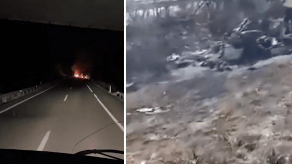 Imagens registram veículo destruído de Diogo Jota (Foto: Reprodução / redes sociais)