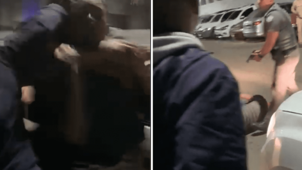 Imagens revelam momento em que policial leva soco (Foto: Redes sociais)