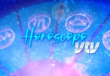 Imagem de fundo azul com brilho e planetas com ícones de signos, com o texto “Horóscopo” em destaque e “TV” ao lado, remetendo à edição semanal de horóscopo.