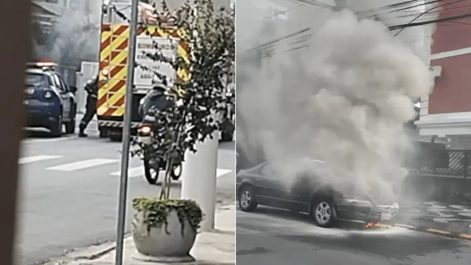 carro pegando fogo em rua de santos
