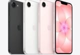 Imagem com quatro visualizações de iPhone, mostrando modelos com acabamentos preto, branco e rosa e a tela inicial em destaque, em formato de anúncio sobre datas de lançamento em setembro.