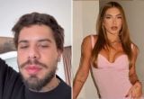 Zé Felipe em entrevista, em dois momentos de imagem: à esquerda um close do cantor com barba e tatuagens; à direita, foto de Virginia Fonseca em vestido rosa, compondo a manchete sobre o fim da relação.